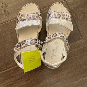 Primigi Girls Sandals in Silver and Leopard Print.